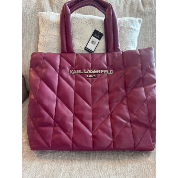 Karl Lagerfeld Quilted Fall Plum Tote - Picture 1 of 8